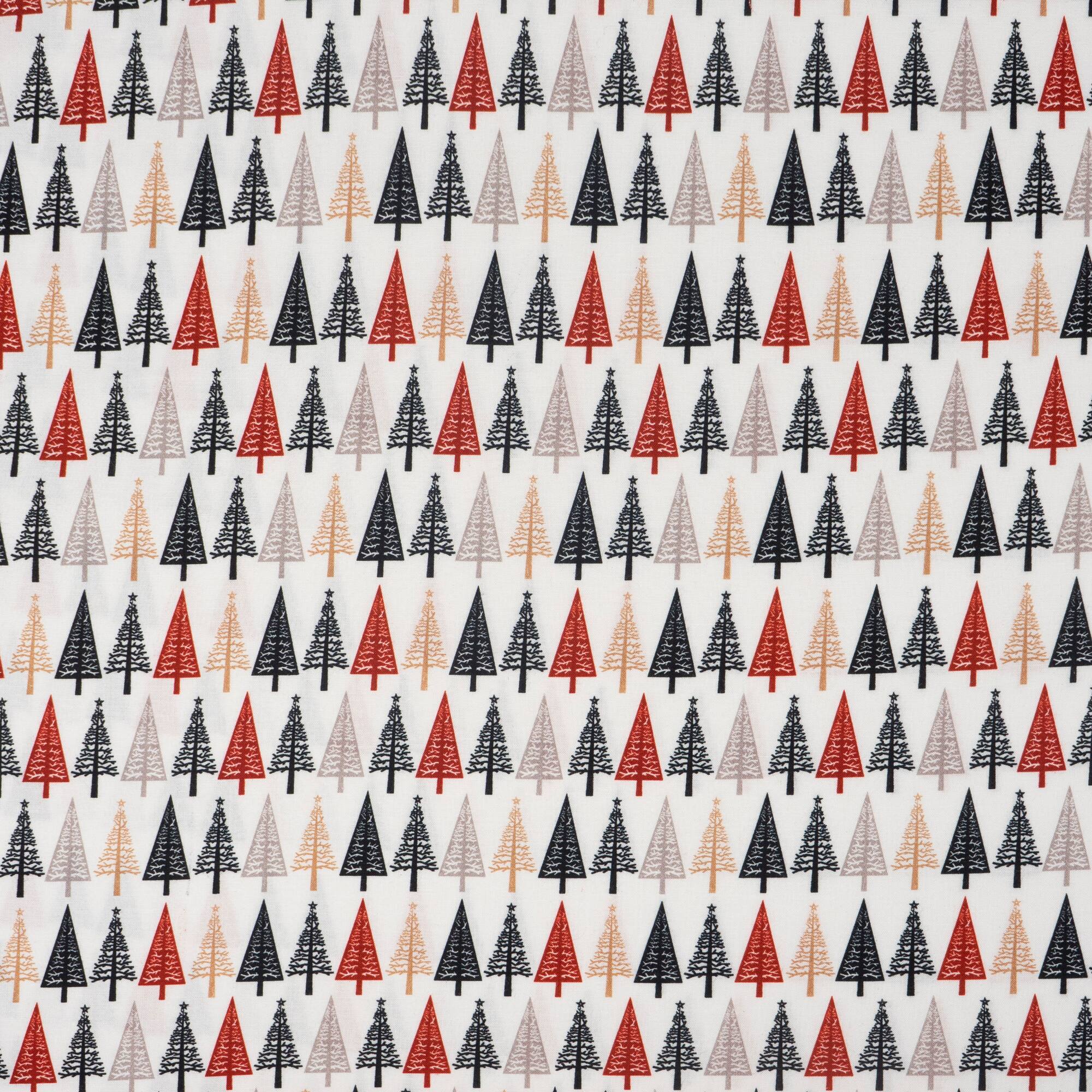 SINGER Modern Scandinavian Christmas Trees Print Ringspun Cotton Fabric